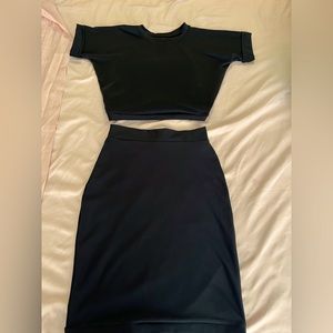 Crop Top & Mid Skirt 2-Piece Set in Black